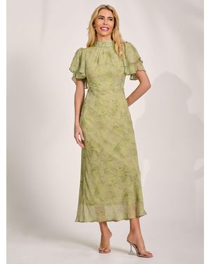 Jolie Moi High Neck Angel Sleeve Chiffon Maxi Dress - Green
