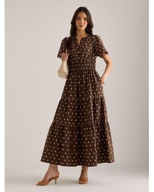 Anthropologie The Somerset Maxi Dress: Polka Dot Edition - Brown