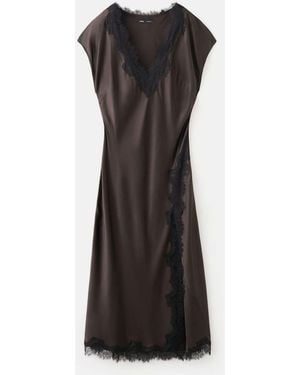 Mango Lace V-Neck Midi Dress - Black
