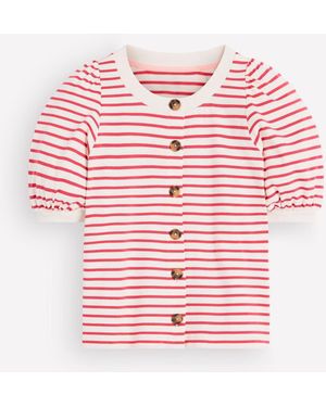 Boden Stripe Button-Through Full Sleeve Top - Pink