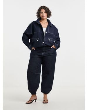 Simply Be Simply Be Funnel Neck Bat Wing Denim Jacket - Blue