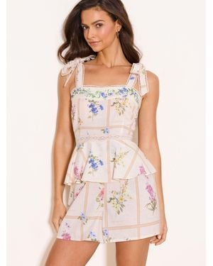 Lipsy Cream Floral Shoulder Tie Playsuit - White