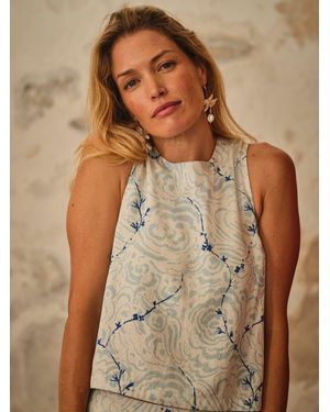 FatFace V & A Hallie Ivory Archive Petals Shell Top - Brown