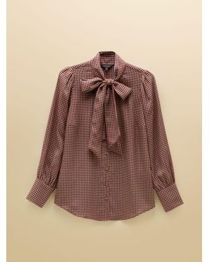 Joules Tabby Check Tie Neck Blouse - Brown