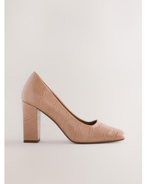 Next Forever Comfort Square Toe Court Block Heels - Natural