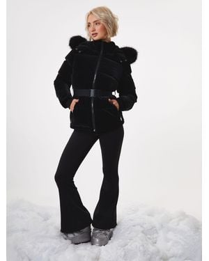Threadbare High Shine Belted Parka Ski Jacket - Black