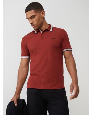 BOSS Regular Fit Paddy Tipped Collar Polo Shirt - Red