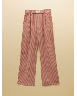 Joules Flannel Hallie Rust/Ecru Stripe Pull-On Pants - Natural