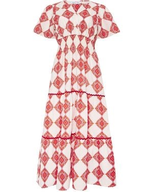 M Com Printed Tile Maxi Dress - Red