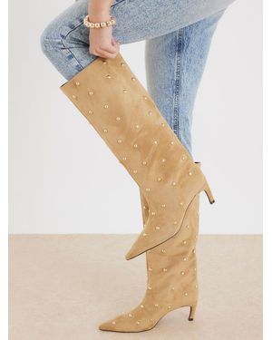 River Island Studded Suedette High Leg Boots - Blue