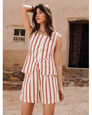 Love & Roses Tailored Linen Look Striped Shorts - Brown