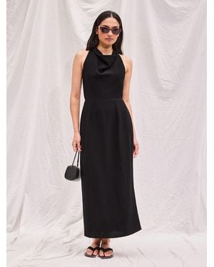 Ro & Zo Cowl Neck Midi Dress With Linen - Schwarz