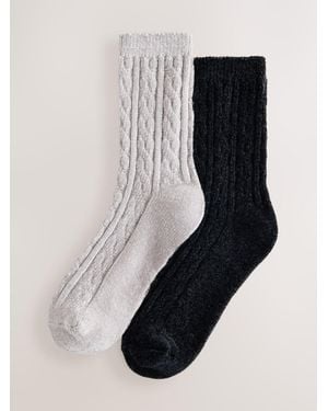 Next Charcoal Cable Knit Chenille Cosy Socks 2 Pack - Black