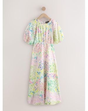 Next Floral National Trust X Puff Sleeve Midi Dress - Pink