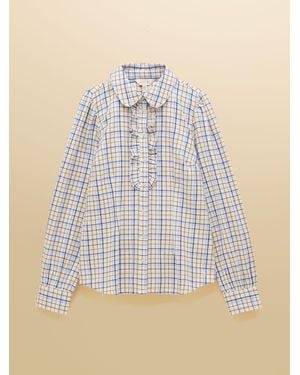 Joules Martha Check Classic Fit Frill Shirt - Blue