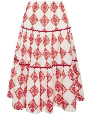 M Com Printed Tile Maxi Skirt - Red