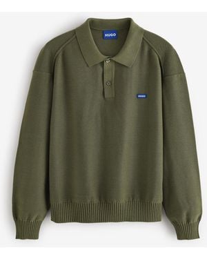 HUGO Regular Fit Polo Neck Logo Sweater - Green