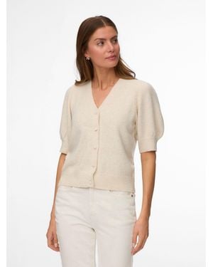 Vero Moda Short Sleeve V Neck Cardigan - White