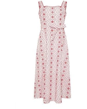 M Com Embroidered Tie Waist Dress - Pink
