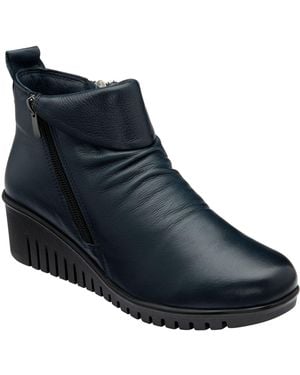 Lotus Leather Wedge Ankle Boots - Blue