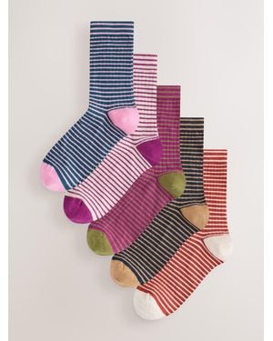 Next Burgundy/Cream Stripe Ankle Socks 5 Pack - Pink