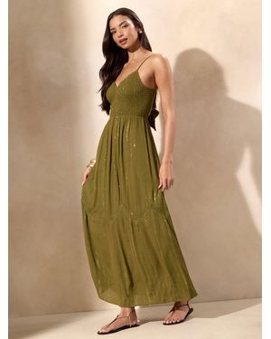 Lipsy Lurex Shirred Strappy Midi Dress - Green