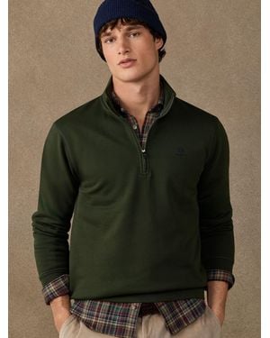 Hackett Branded Cotton Quarter Zip Sweat Top - Green