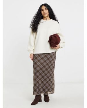 Simply Be Check Print Mesh Midaxi Skirt - White