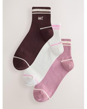 Self Berry Ribbed Contrast Stripe Socks 3 Pack - Pink