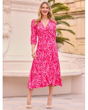 Sosandar Leopard Print Wrap Midi Dress - Pink