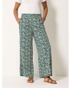 M Com Inky Motif Wide Leg Pants - Green