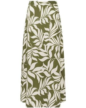 M Com Leaf Printed Midi Skirt - White