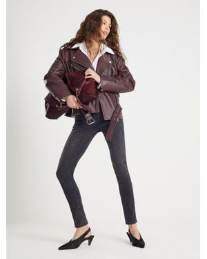 River Island Real Leather Low Belted Biker Jacket - Red