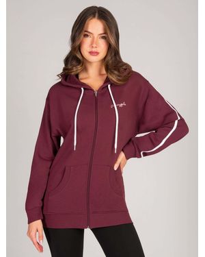 Pineapple Stripe Panel Zip Hoodie - Red