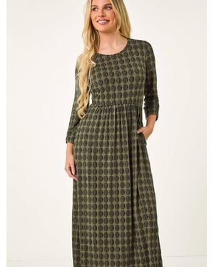 Roman Petite Geometric Spot Midi Dress - Green