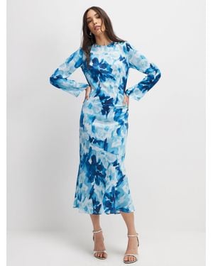 River Island Long Sleeve Floral Print Cloumn Dress - Blue