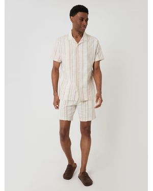Threadbare Shorter Length Geometric Stripe Textured Cotton Shorts - Natural