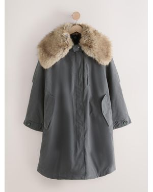 Next Premium Parka With Faux Fur Collar Coat - Grey