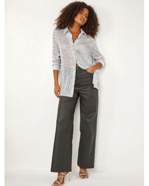 Roman Sequin Button Through Stretch Shirt - White