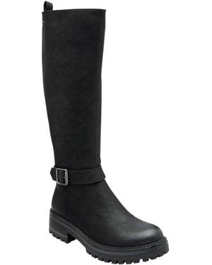 Lotus Block-Heel Knee High Boots - Black