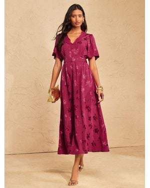 Love & Roses Petite Lace Midaxi Tea Dress - Pink