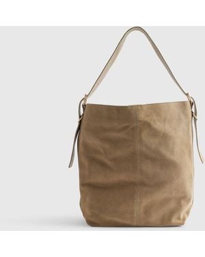 River Island Suede Buckle Shopper Bag - Natural