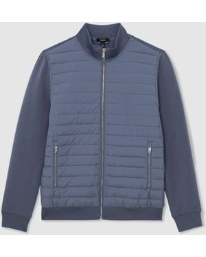 Reiss Hybrid Quilt And Interlock Zip Jacket - Blue