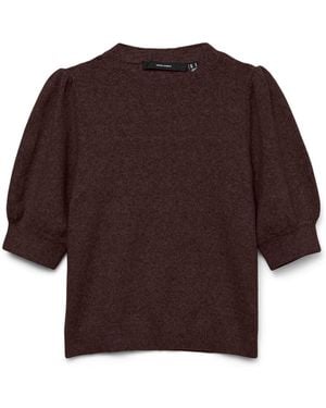 Vero Moda Vero Moda Round Neck Puff Sleeve Knitted Sweater - Red