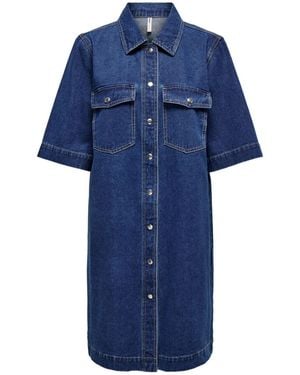 ONLY Short Sleeve Denim Shirt Dress - Blue