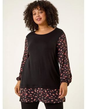 Roman Curve Contrast Stretch Top - Black