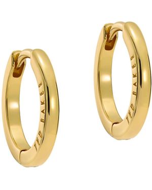 Ted Baker Tone, Plain Metal Crisele Logo Hoop Earrings - Metallic
