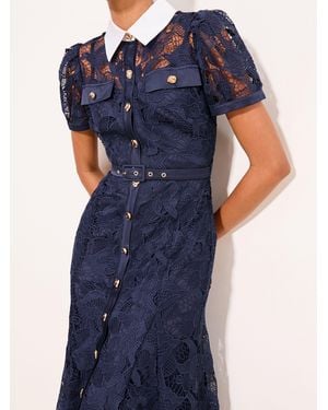 Lipsy Premium Lace Contrast Collar Fit And Flare Shirt Dress - Blue