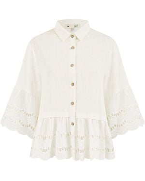 Yumi' Scalloped Trim Relaxed Shirt - White