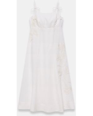 Mint Velvet Linen Blend Embroidered Midi Dress - White